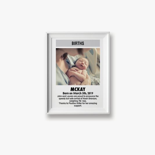 Custom ODT Classified Print - Birth Announcement